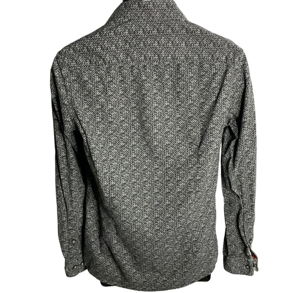 Across the Pond Button Up Long Sleeve Shirt S Black Chevron Stripe Chest Pocket - Picture 4 of 6